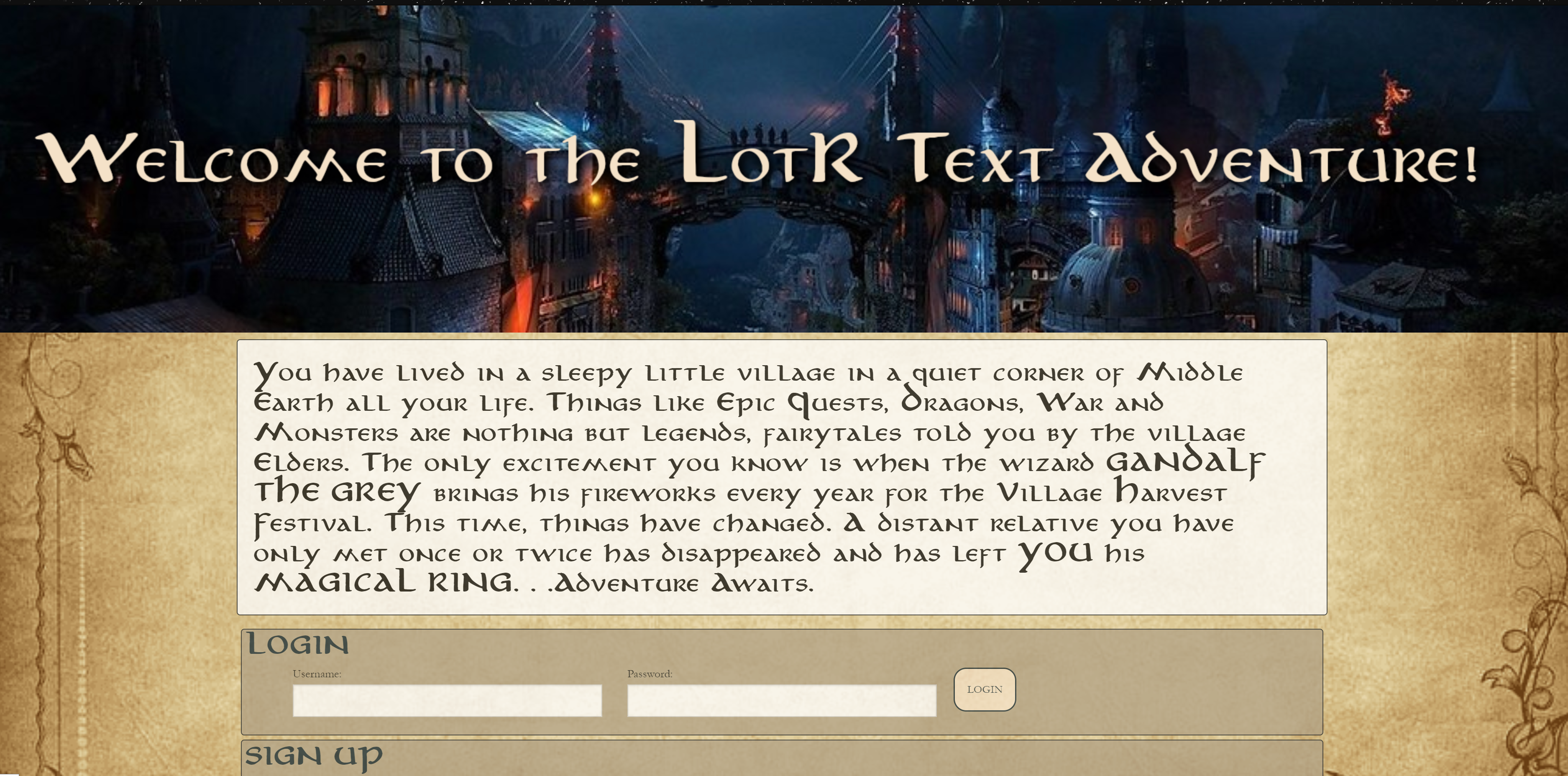 LotR RPG landing page